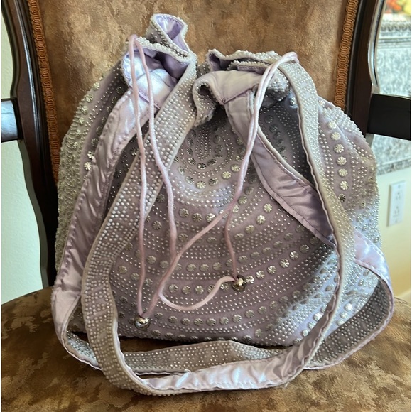 Boho Lavender and bead bucket drawstring shoulder bag - Picture 13 of 14